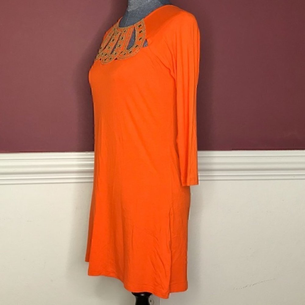 Joyous & Free Orange Beaded Shift Dress size small keyholes cute - Picture 2 of 4